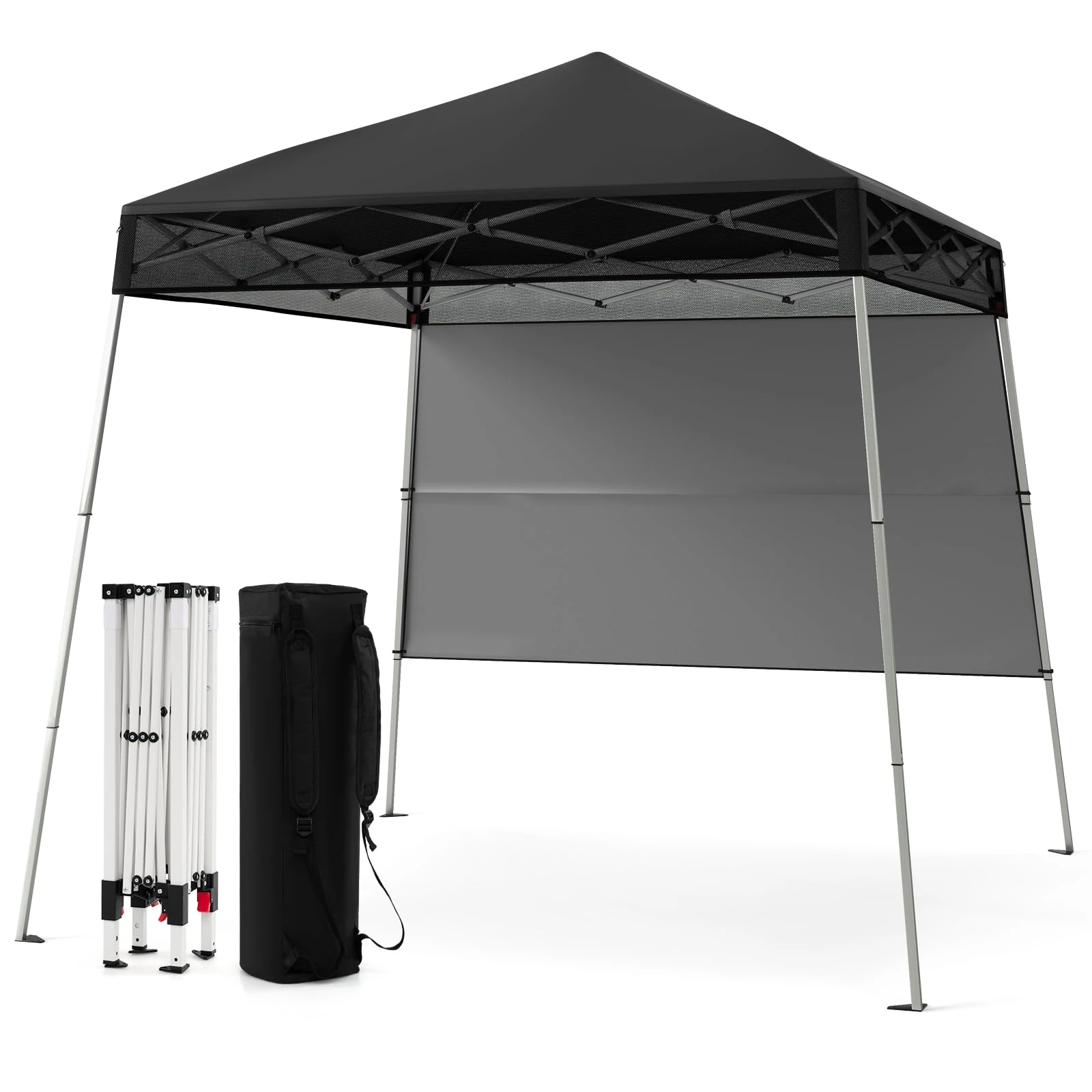 COSTWAY 2.1 x 2.1M Pop up Gazebo, Slant Leg Canopy Tent with Sidewall, Carry Bag & 4 Stakes, Waterproof Garden Beach Sun Shelter for Camping Fishing Festival (Black, 210 x 210 x 221 cm)