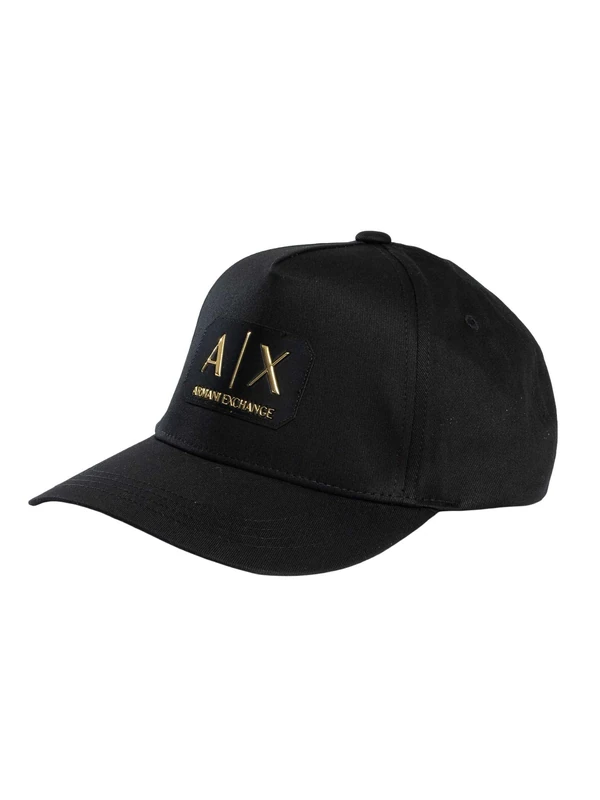 Armani Exchange Men's Black and Gold, Patch Logo Baseball Cap, One Size - Image 1