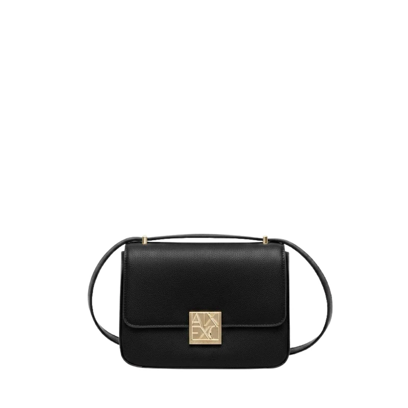 Armani Exchange Women Amy, Sustainable, Gold Logo Plate Crossbody Bag, Black, One Size