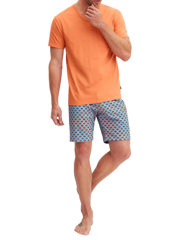 CALIDA Men's Relax Imprint Pajama Set, Juicy Orange, 40