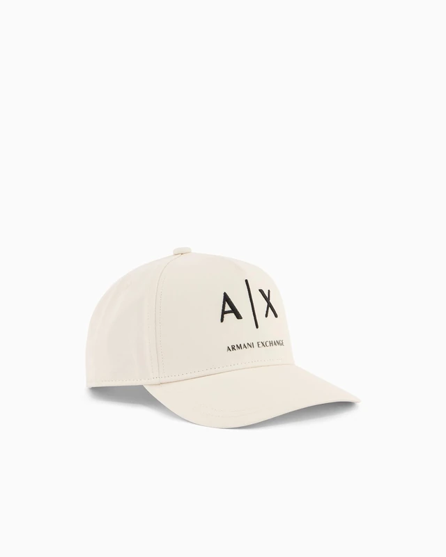 Armani Exchange Men's Essential Classic Big Logo Baseball Cap, Cream/Black, One Size