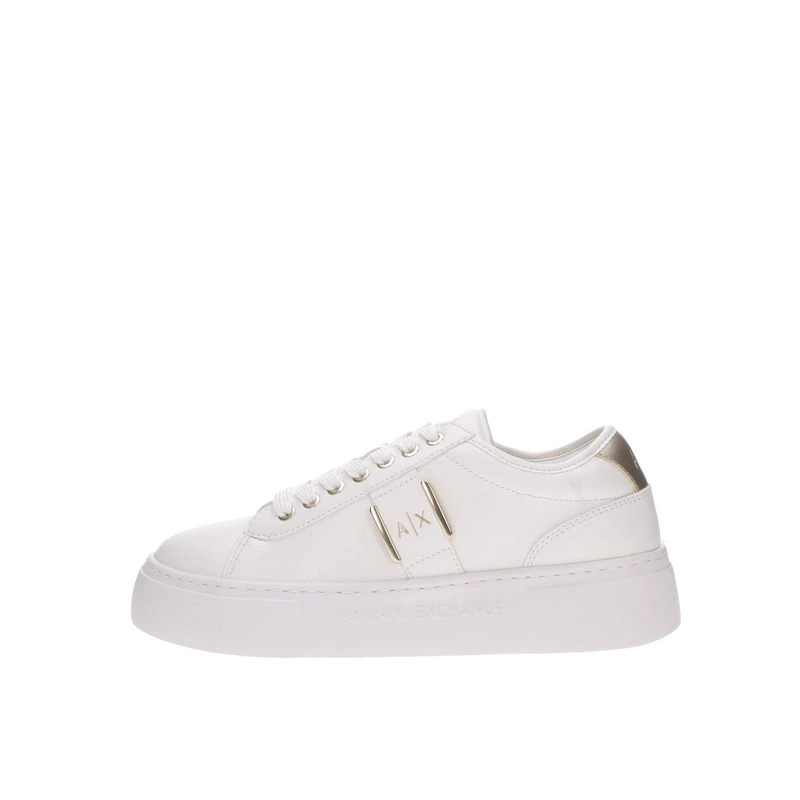 Armani Exchange Women Kurt, Details, Debossed Logo Sneaker, Off White Pale Gold, 8.5 UK