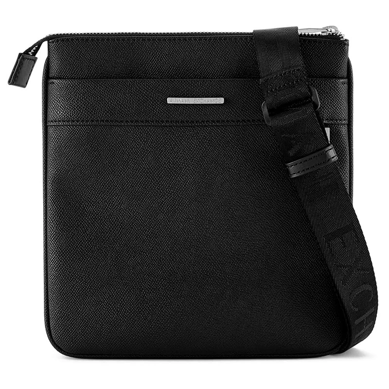 Armani Exchange Men's New York, Metal Logo Plate, Front Pocket, Zip Closure Messenger Bag, Navy Blue