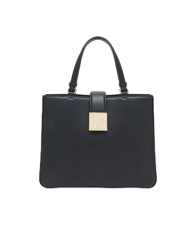 Armani Exchange Women Amy, Sustainable, Gold Logo Plate Tote Bag m, Black, One Size