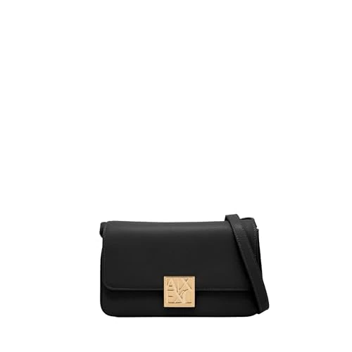 Armani Exchange Women Amy, Sustainable, Gold Logo Plate Clutch Bag, Black, One Size