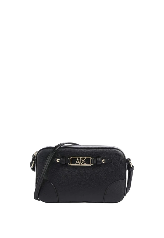 Armani Exchange Women Polly, Gold Logo Plate, Shoulder Strap, Zip Closure Messenger Bag, Black, One Size
