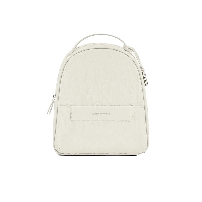 Armani Exchange Women's Liz, Essential, Embossed Logo, Silver Zip Backpack, Off White - Image 1
