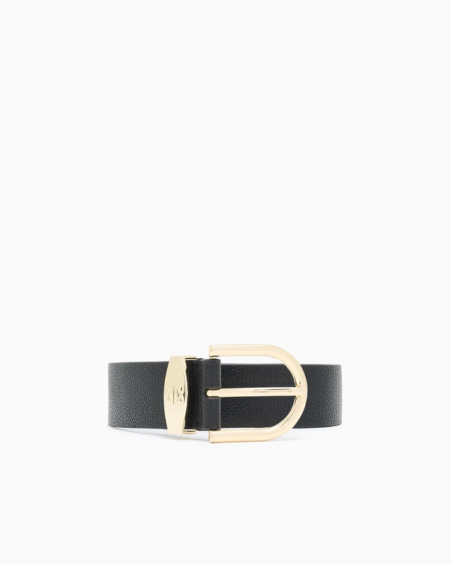 Armani Exchange Women's Classic, Gold Buckle Logo Belt, Black, 90
