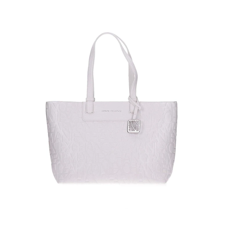 Armani Exchange Women Liz, Essential, Logo Squared Charm Shopping Bag, Off White, One Size