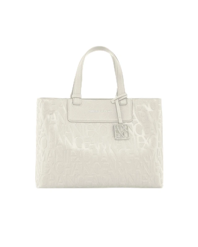Armani Exchange Women Liz, Essential, Logo Squared Charm Shopping Bag, Off White, One Size