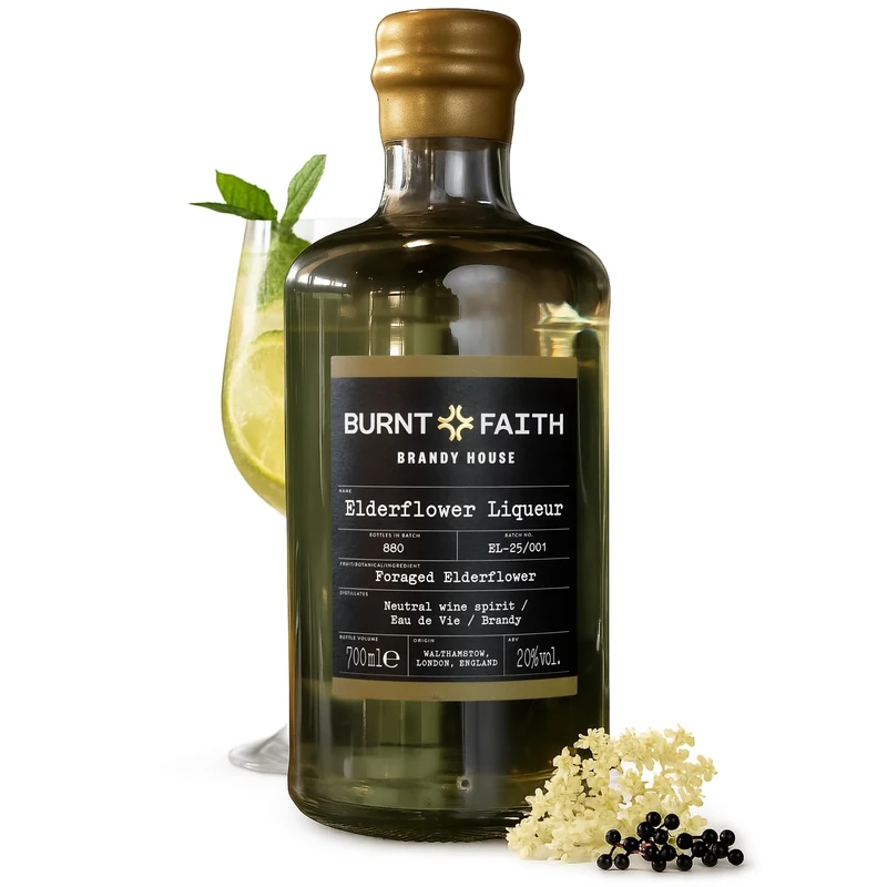 Burnt Faith Elderflower Liqueur 70cl | Fresh, Delicate Elderflower Spirit with Crisp Citrus Notes | Perfect for Spritz Cocktails and Summer