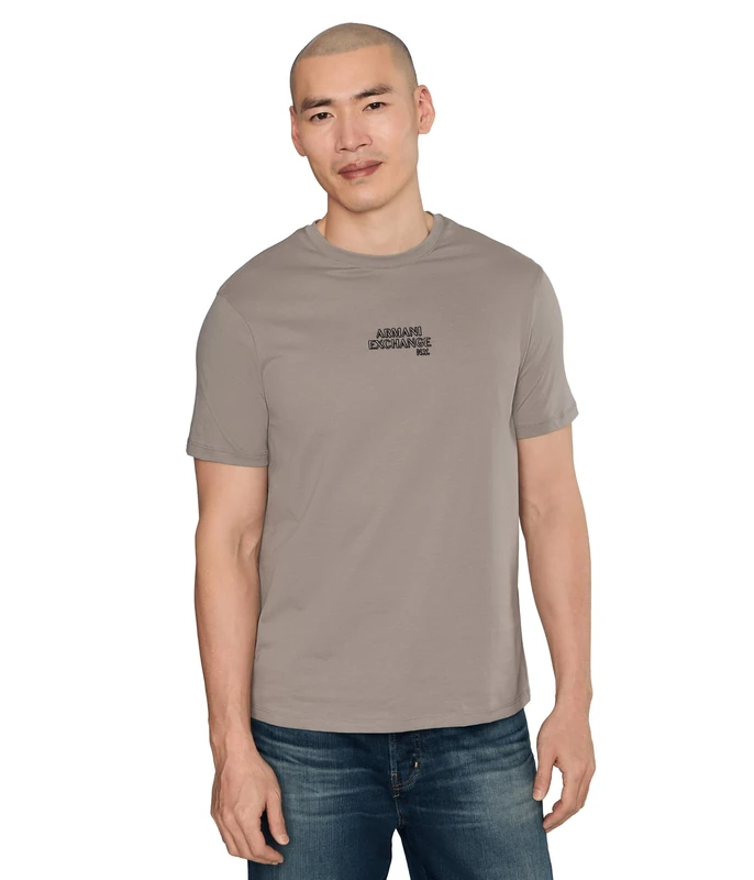 Armani Exchange Men's One Block Up, Emboridered Logo Lettering T-Shirt, Grey, S