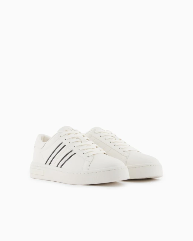 Armani Exchange Women London, Side Stripes, Color Contrast Sneaker, Black Off White, 2/2.5 UK