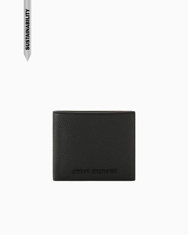 Armani Exchange Men's Madrid Essential Bicoloured Metal Logo Bi-Fold Wallet, Black