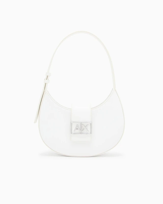 Armani Exchange Women Jodie, Sustainable, Metal Silver Logo Shoulder Bag, Off White, One Size