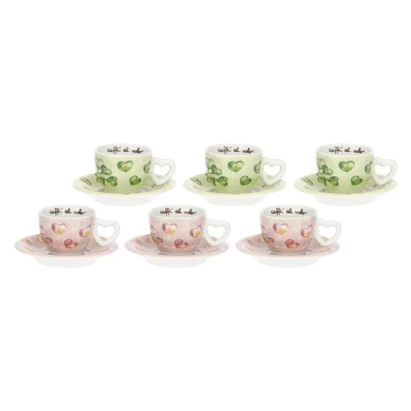THUN - Set of 6 Espresso Cups - Porcelain - Hearts in Flower Collection - 13 x 6 cm
