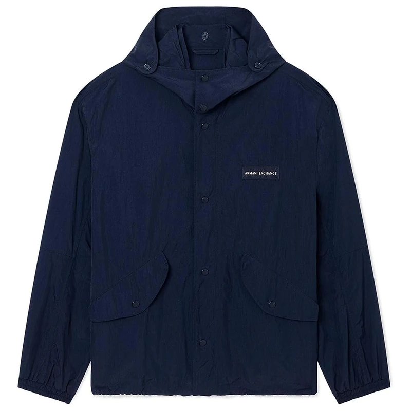 Armani Exchange Men's Embroidered Logo Patch, Metal Buttons,Front Pockets Windbreaker, deep Navy, XXL
