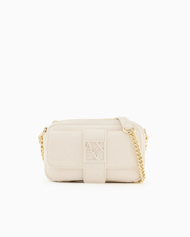 Armani Exchange Women Susy, Essential, Sustaible, Soft, Chain Shoulder Strap Messenger Bag, Off White, One Size