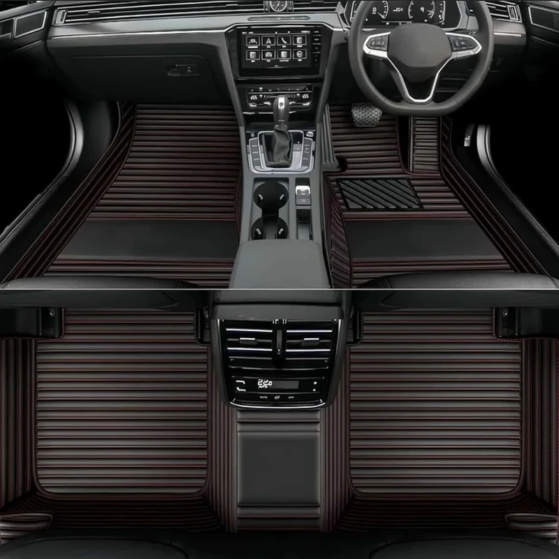 Custom Luxury Car Floor Mats Suitable for All Sedans, Sports Cars,SUV, Business Vehicles, Trucks, Waterproof and Anti Slip Fully Covered Leather Floor Mats (Black Red-3D)