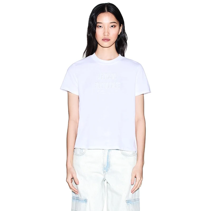 Armani Exchange Women's Embroidered Tone Logo Simple T-Shirt, White (Optic White), XS - Image 1