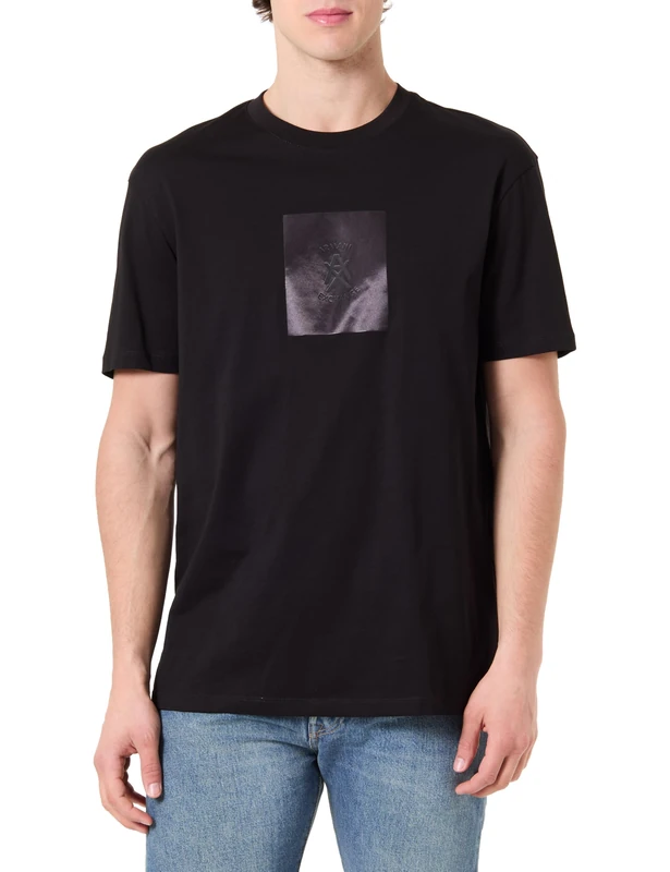Armani Exchange Men's One Block Up, Rubbered and Satin Logo T-Shirt, Black, XXL - Image 1