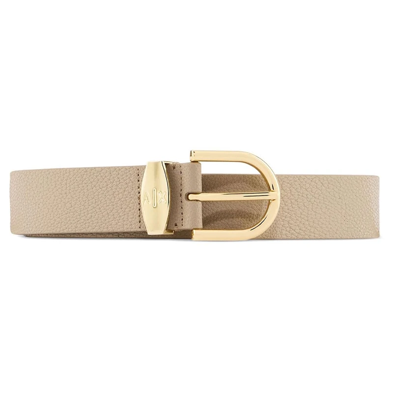 Armani Exchange Women's Classic, Gold Buckle Logo Belt, Sand, 95
