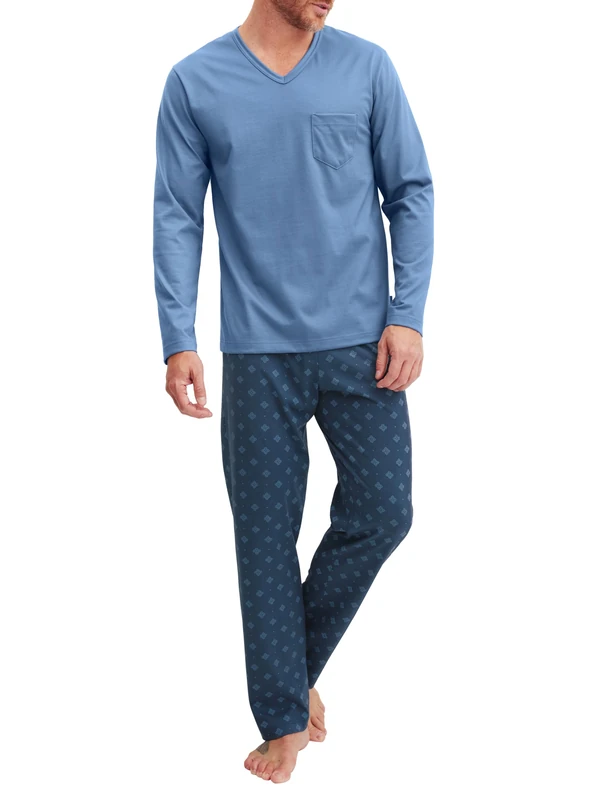 CALIDA Men's Relax Imprint 2 Pajama Set, Coronet Blue, 58-60 - Image 1