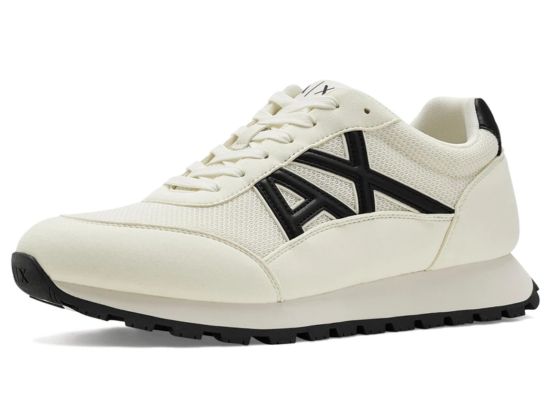Armani Exchange Men's Drop Trainers, Off White + Black, 42.5 EU