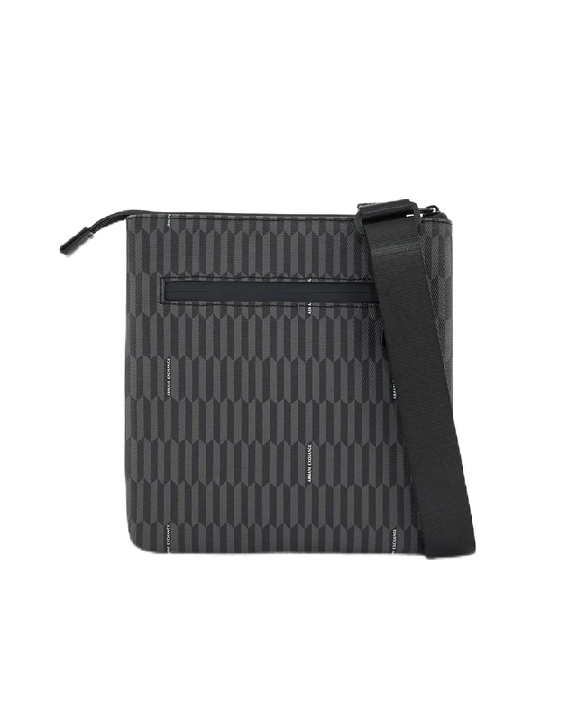 Armani Exchange Men Milano, Essential, New Print, Extendend Logo Messenger Bag, Black/Chimera, One Size