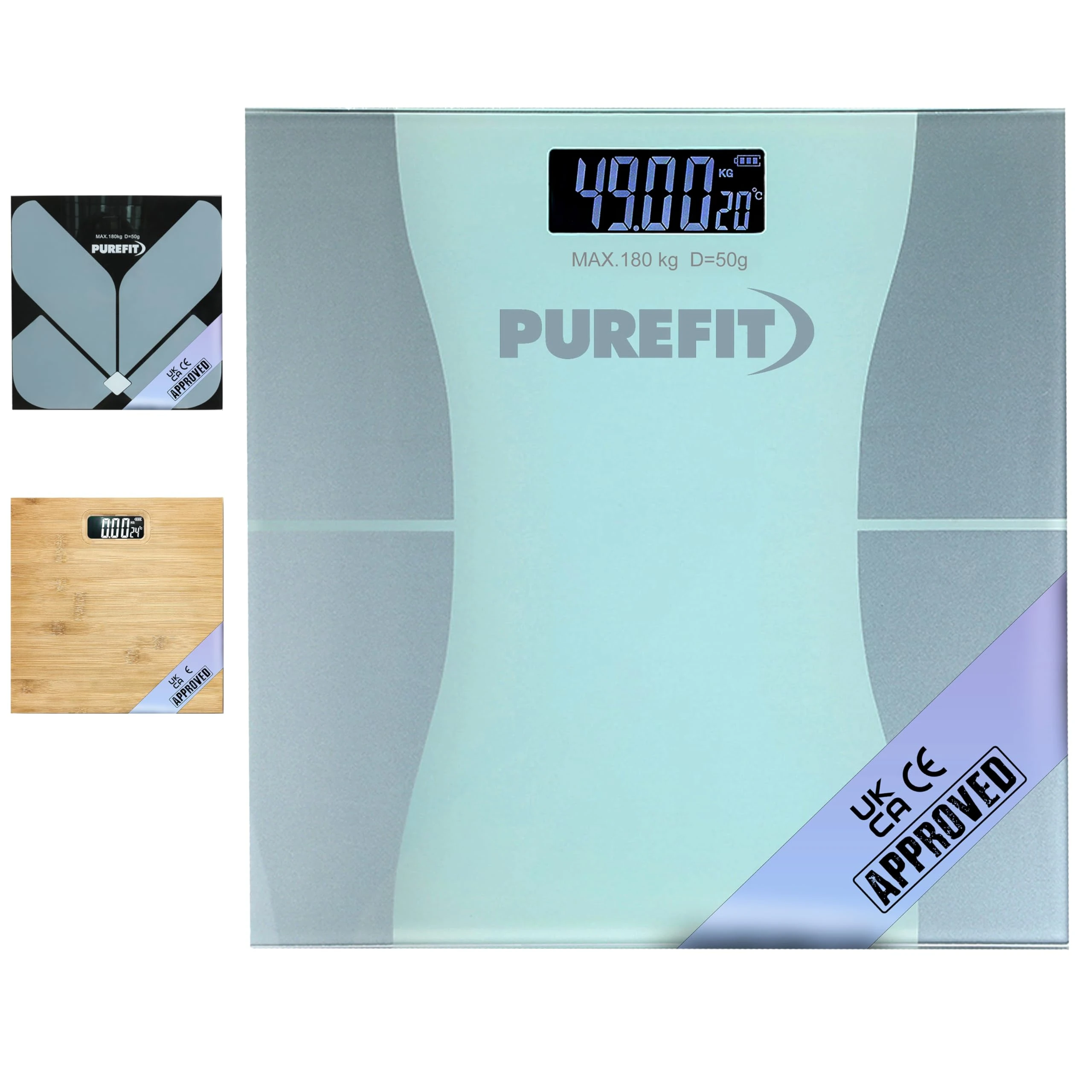 PUREFIT Digital Bathroom Scale for Measuring Body Weight - Ultra Slim, High Precision, Smart Scale with LED Display – Tempered Glass - Weighing Scale with Battery Included LB/KG/ST Max Weight 180KG