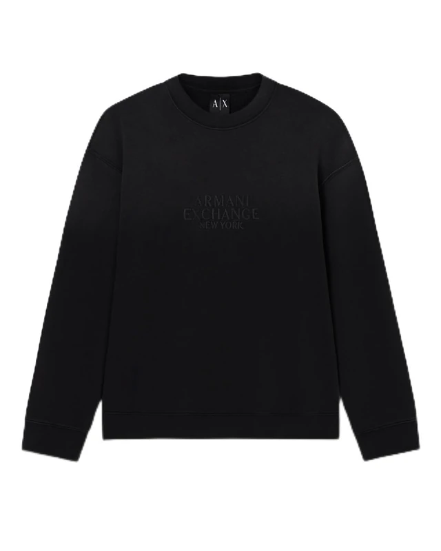 Armani Exchange Men's One Block Tone Embroidered Logo Sweatshirt, Black, XS