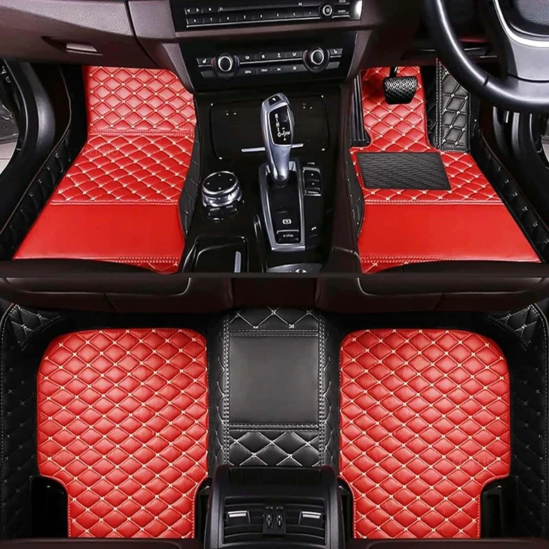 Custom Luxury Car Floor Mats Suitable for All Sedans, Sports Cars,SUV, Business Vehicles, Trucks, Waterproof and Anti Slip Fully Covered Leather Floor Mats (Black and Red)