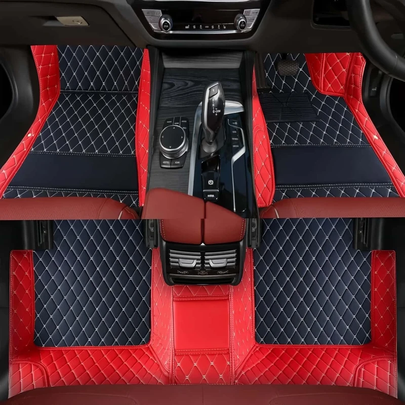 Custom Luxury Car Floor Mats Suitable for All Sedans, Sports Cars,SUV, Business Vehicles, Trucks, Waterproof and Anti Slip Fully Covered Leather Floor Mats (Red and Black)