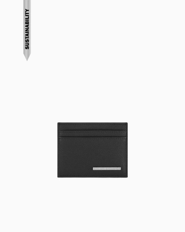 Armani Exchange Men's New York, Sustainable, Silver Logo Plate Credit Card Holder, Navy Salute - Image 1