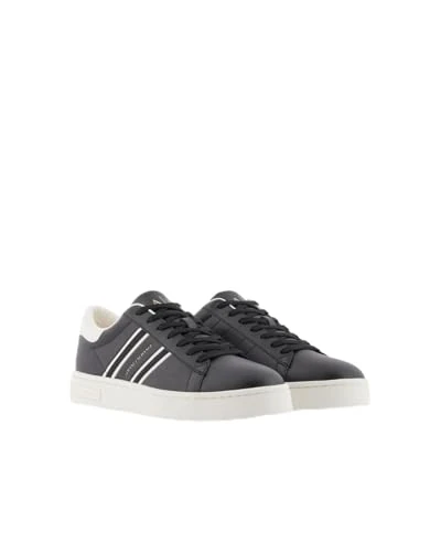 Armani Exchange Men London, Side Stripes, Color Contrast Sneaker, Black Off White, 9.5 UK