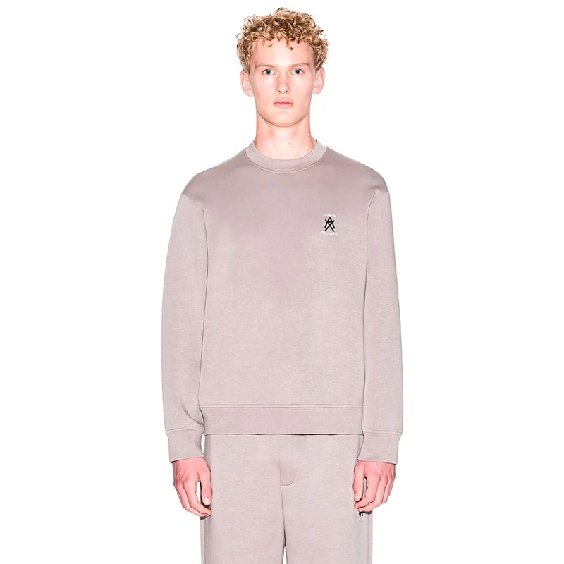 Armani Exchange Men's One Block Up, Color Contrast Embroiderd Logo Sweatshirt, Driftwood, XS - Image 1