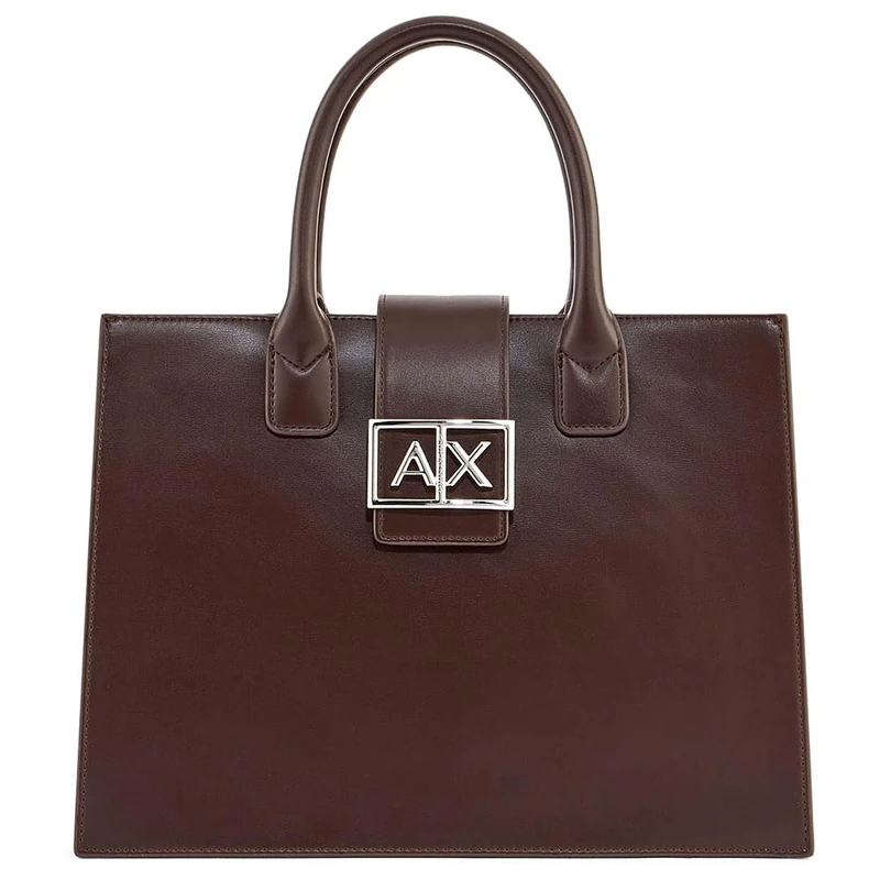 Armani Exchange Women Jodie, Sustainable, Metal Silver Logo Shopping Bag, Dusk Shade, One Size