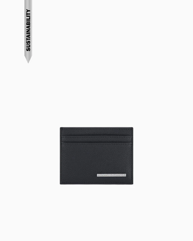 Armani Exchange Men's New York, Sustainable, Silver Logo Plate Credit Card Holder, Black, One Size