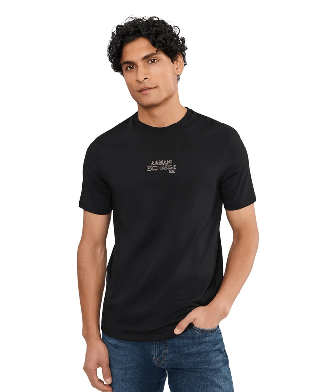 Armani Exchange Men's One Block Up, Emboridered Logo Lettering T-Shirt, Black, XS