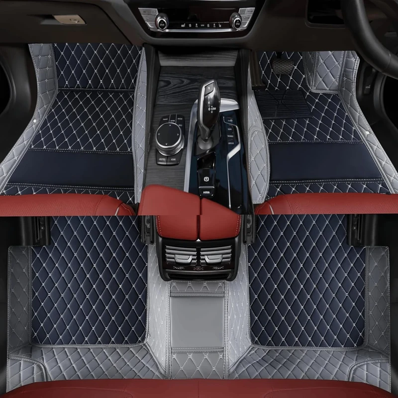 Custom Luxury Car Floor Mats Suitable for All Sedans, Sports Cars,SUV, Business Vehicles, Trucks, Waterproof and Anti Slip Fully Covered Leather Floor Mats (Gray and Black)