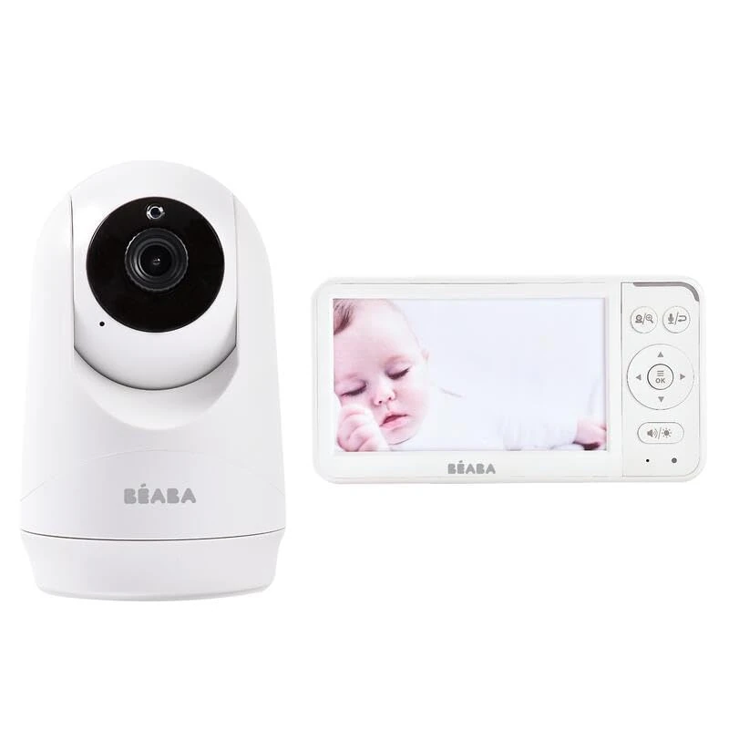 BÉABA, Baby Monitor Camera Zen Plus 2-360° Rotating Camera, 5 Inch HD Screen, Night Vision, Walkie-Talkie, Thermometer, 8 Lullabies, 300m Range, 20h Battery Life, 4 Connectable Cameras, White