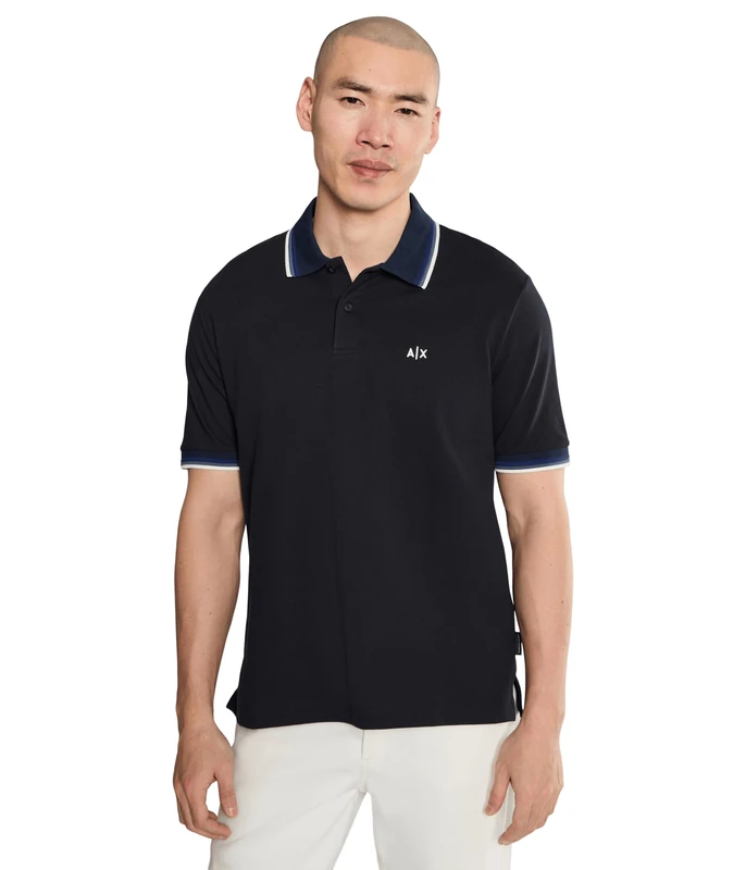 Armani Exchange Men's 3D Embroidered Logo Multicoloured Collar Polo Shirt, Blue, S