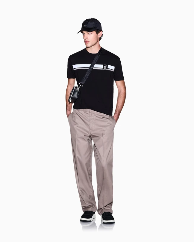 Armani Exchange Men's One Block Up, Colour Contrast Banding, Embroidered Logo T-Shirt, Black, XXL - Image 1