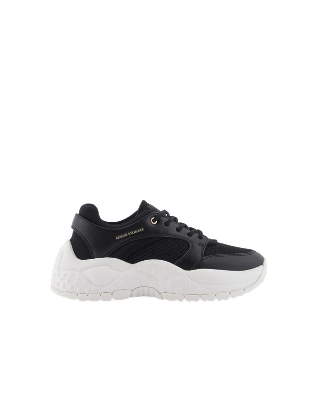 Armani Exchange Women Vedder, Platform, Patch Logo Sneaker, Black, 4 UK
