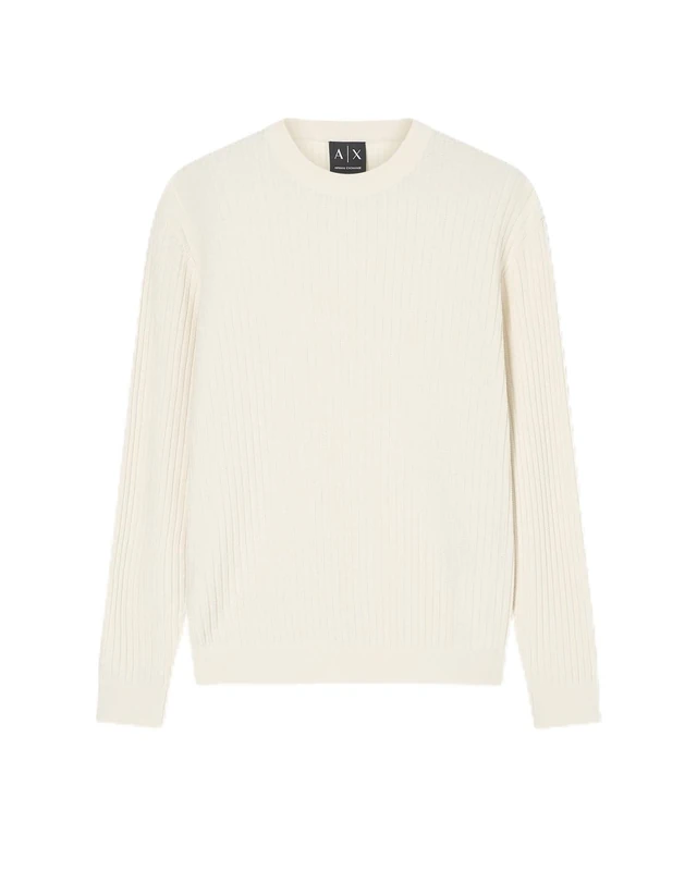 Armani Exchange Men's Classic Look, Monochrome Pullover Sweater, Cream, XS
