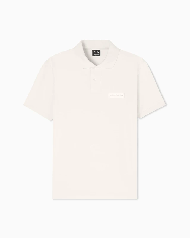 Armani Exchange Men's Embroidered Patch Logo Monochrome Polo Shirt, Cream, S