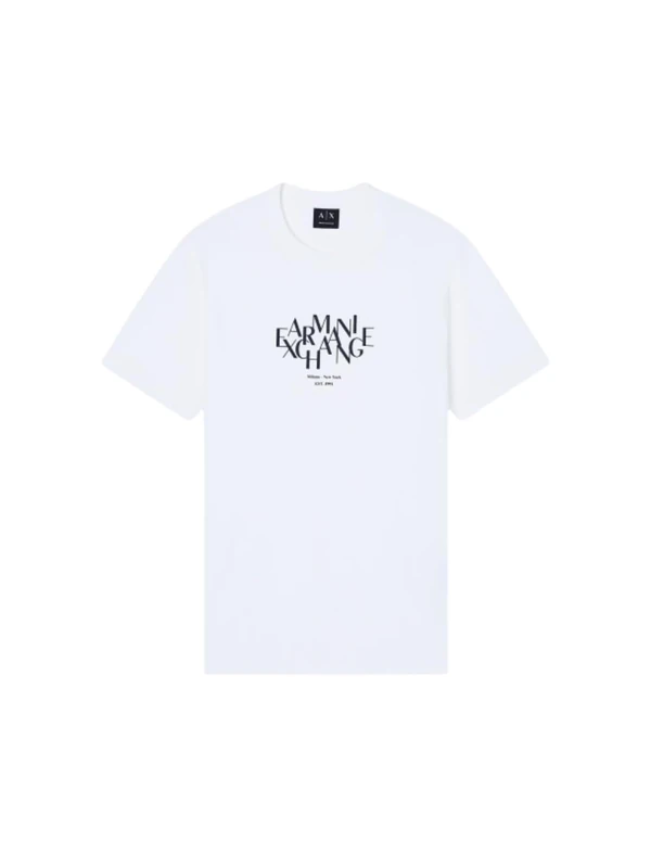 Armani Exchange Men's 3D Printed Front Logo Plain T-Shirt, Off White, L