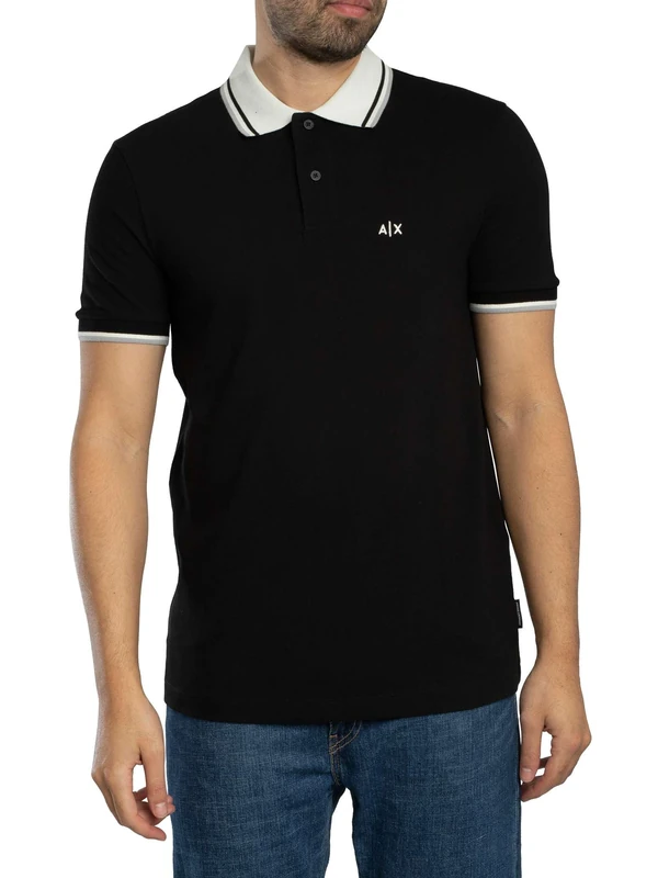 Armani Exchange Men's 3D Embroidered Back Collar Logo Polo Shirt, Black, S