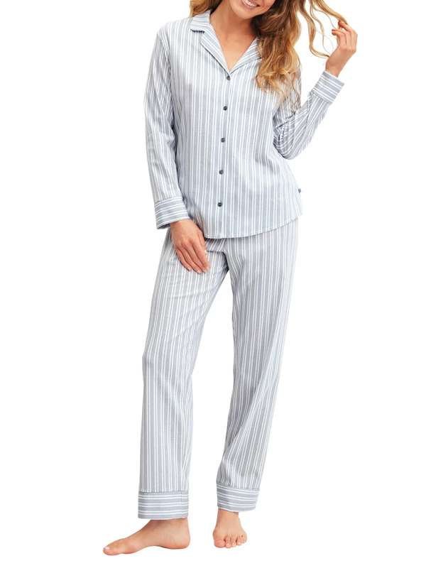 CALIDA Women's Striped Dreams Pajama Set, Aura Blue, 36-38 - Image 1
