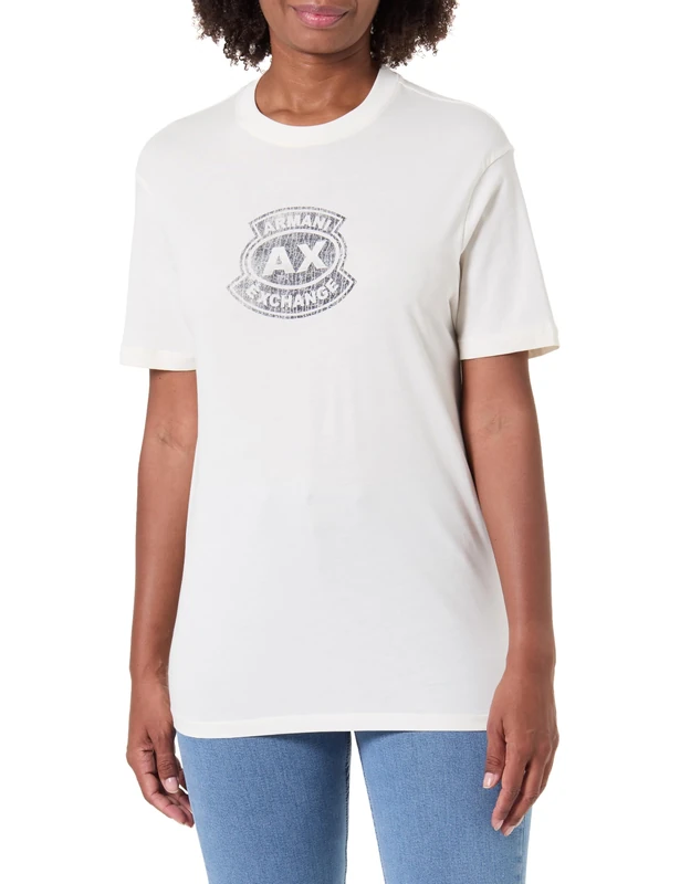 Armani Exchange Men's Printed Vintage Front Logo T-Shirt, White, M
